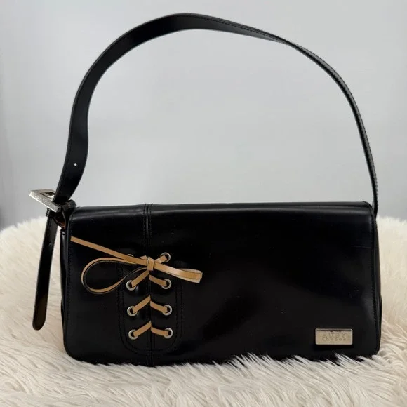 Ruby London Black Shoulder Bag Lace Up 90's Y2K Style Purse Trendy - Picture 1 of 9